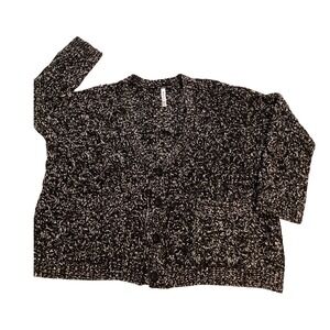 RVCA Black White Speckled Knit Button Front Cardigan Sweater Women Size S